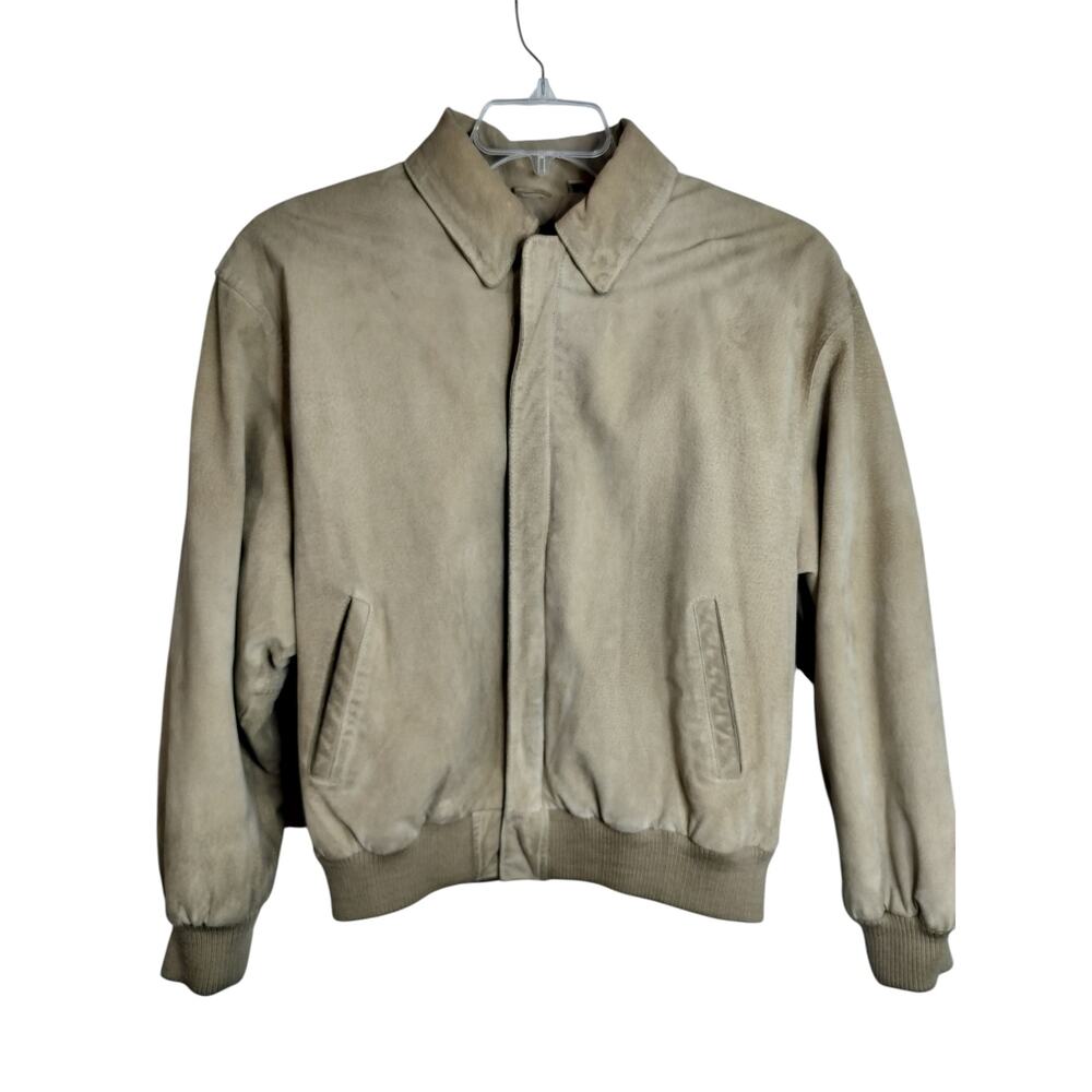 M771)Vtg Copper Key Khaki Suede Leather Full Zip Bomber Jacket Medium